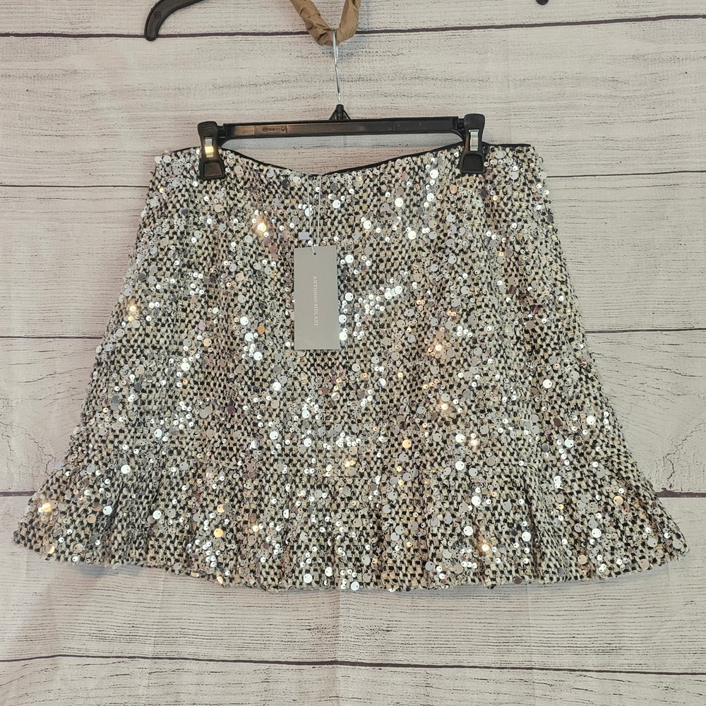 Antonio Melani 12 Shimmering Ice Nyomi Tweed Pleated Hem Metallic Skirt NWT 1062